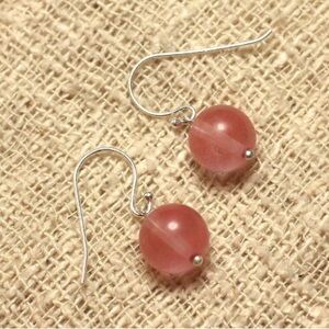 925 Silver and Stone Earrings - Cherry Quartz 10mm